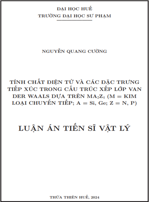 Luận án –  Tính chất điện tử và các đặc trưng tiếp xúc trong cấu trúc xếp lớp van der waals dựa trên MA2Z4