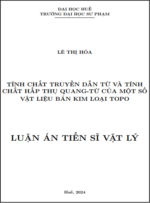 Luận án –  Tính chất truyền dẫn từ và tính chất hấp thụ quang-từ của một số vật liệu bán kim loại topo