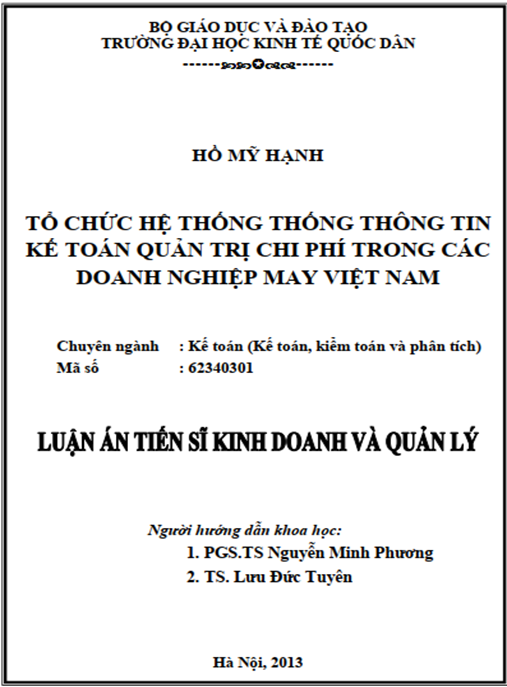 Luận án Tổ chức Hệ thống thông tin kế toán quản trị chi phí trong các doanh nghiệp may Việt Nam