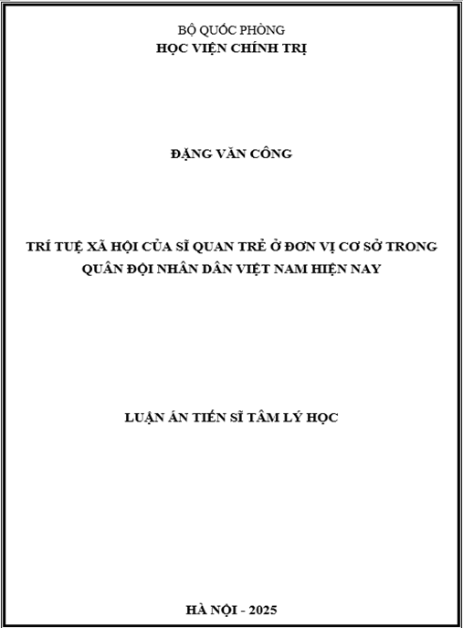 Luận án –  Trí tuệ xã hội của sĩ quan trẻ ở đơn vị cơ sở trong Quân đội nhân dân Việt Nam hiện nay