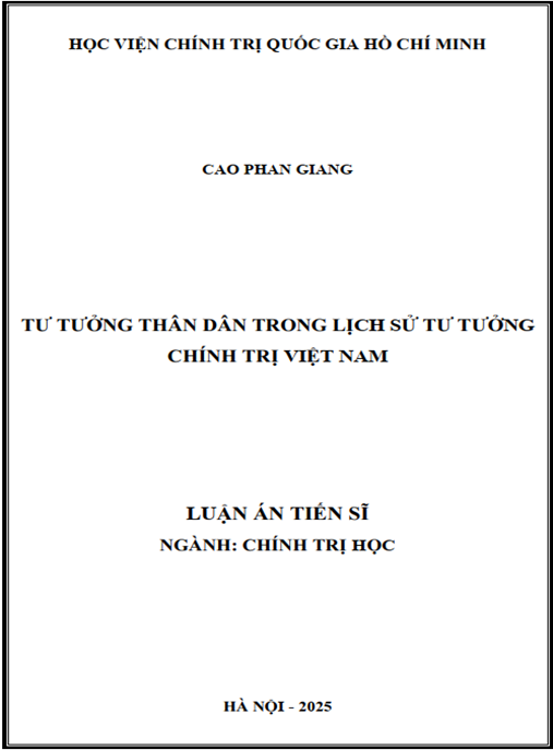 Luận án –  Tư tưởng thân dân trong lịch sử tư tưởng chính trị Việt Nam