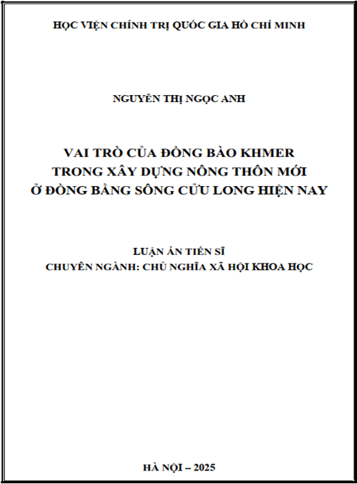 Luận án –  Vai trò của đồng bào Khmer trong xây dựng nông thôn mới ở đồng bằng sông Cửu Long hiện nay