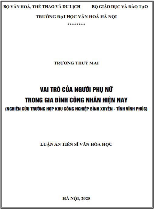Luận án Vai trò của người phụ nữ trong gia đình công nhân hiện nay (nghiên cứu trường hợp khu công nghiệp Bình Xuyên – Tỉnh Vĩnh Phúc)
