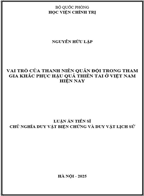 Luận án Vai trò của thanh niên Quân đội trong tham gia khắc phục hậu quả thiên tai ở Việt Nam hiện nay
