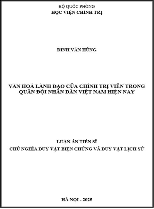 Luận án Văn hoá lãnh đạo của chính trị viên trong Quân đội nhân dân Việt Nam hiện nay