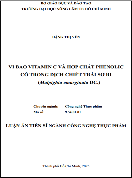 Luận án –  Vi bao vitamin C và hợp chất phenolic có trong dịch chiết trái sơ ri