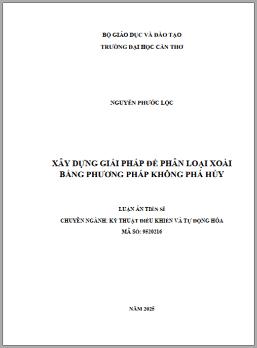 Luận án Xây dựng giải pháp để phân loại xoài bằng phương pháp không phá hủy
