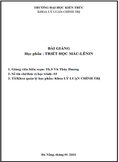 Bài giảng học phần Triết học Mác – Lênin