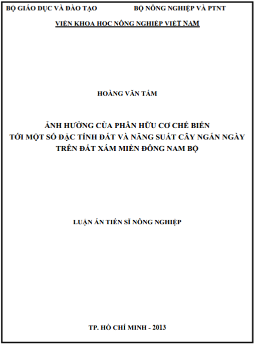 Luận án Ảnh hưởng của phân hữu cơ chế biến tới một số đặc tính đất và năng suất cây ngắn ngày trên đất xám miền Đông Nam Bộ