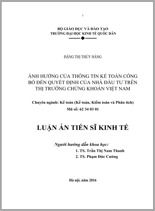 Luận án Ảnh hưởng của thông tin kế toán công bố đến quyết định của nhà đầu tư trên thị trường chứng khoán Việt Nam