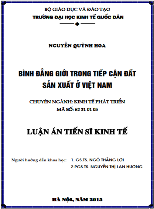 Luận án Bình đẳng giới trong tiếp cận đất sản xuất ở Việt Nam