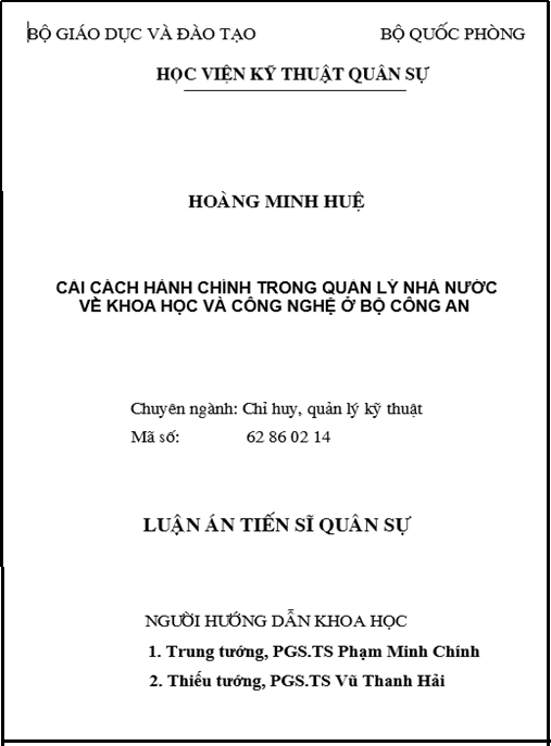 Luận án Cải cách hành chính trong quản lý nhà nước về khoa học và công nghệ ở Bộ Công an