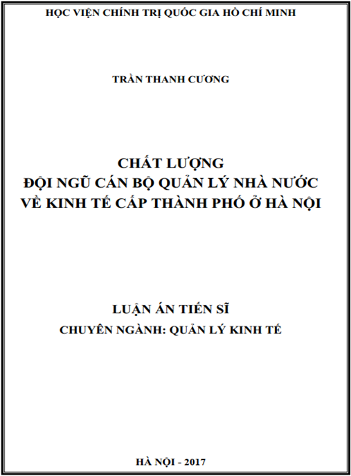 Luận án Chất lượng đội ngũ cán bộ quản lý nhà nước về kinh tế cấp thành phố ở Hà Nội