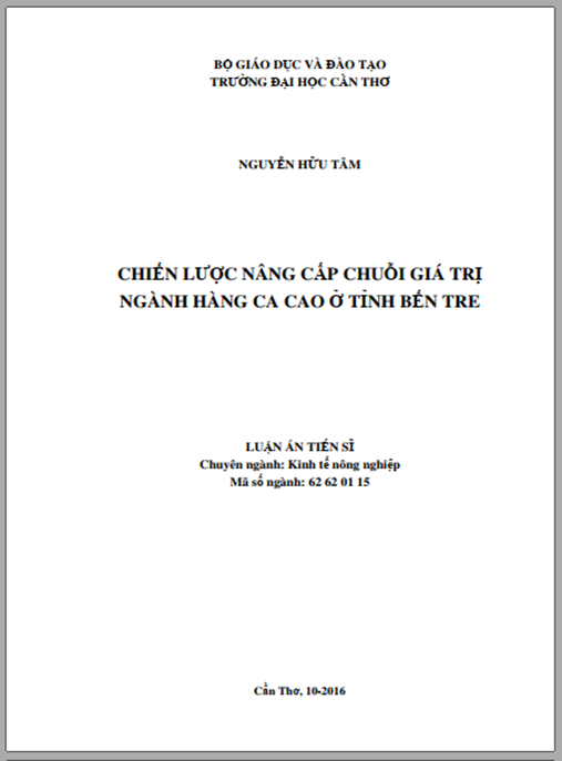 Luận án Chiến lược nâng cấp chuỗi giá trị ngành hàng ca cao ở tỉnh Bến Tre