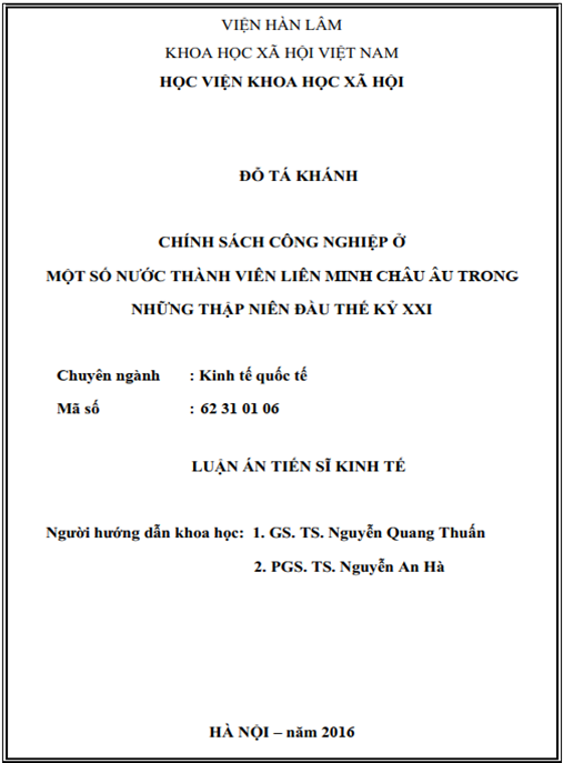 Luận án Chính sách công nghiệp ở một số nước thành viên Liên minh Châu Âu trong những thập niên đầu thế kỷ XXI