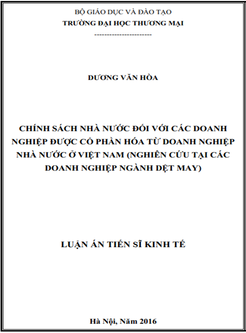 Luận án Chính sách nhà nước đối với các doanh nghiệp được cổ phần hóa từ doanh nghiệp nhà nước ở Việt Nam (nghiên cứu tại các doanh nghiệp ngành dệt may)