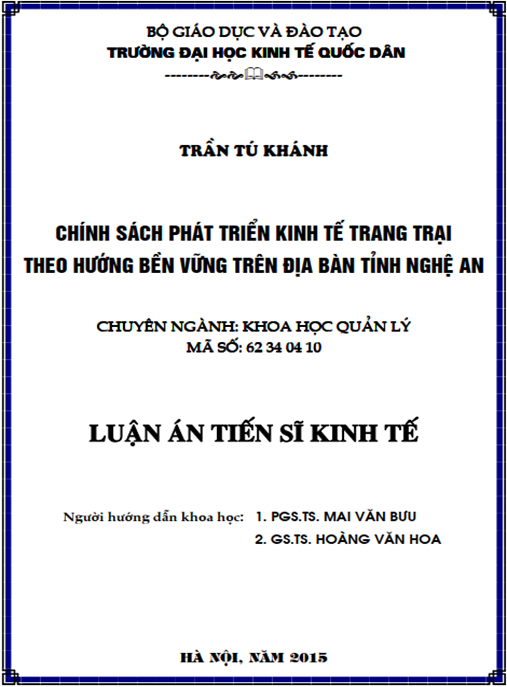 Luận án Chính sách phát triển kinh tế trang trại theo hướng bền vững trên địa bàn tỉnh Nghệ An