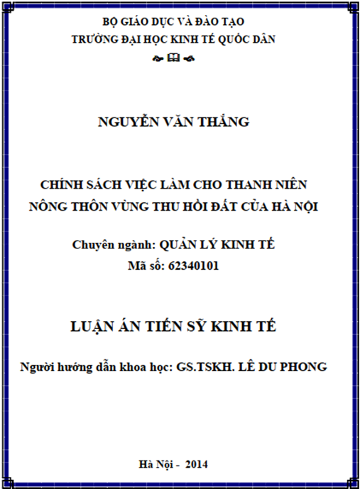 Luận án Chính sách việc làm cho thanh niên nông thôn vùng thu hồi đất của Hà Nội