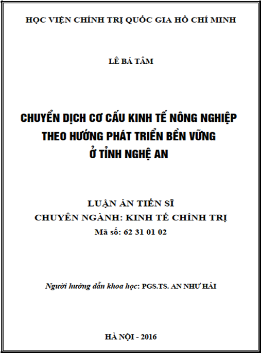 Luận án Chuyển dịch cơ cấu kinh tế nông nghiệp theo hướng phát triển bền vững ở tỉnh Nghệ An
