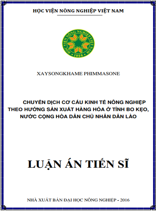 Luận án Chuyển dịch cơ cấu kinh tế nông nghiệp theo hướng sản xuất hàng hóa ở tỉnh Bo Kẹ – nước Cộng hòa Dân chủ nhân dân Lào