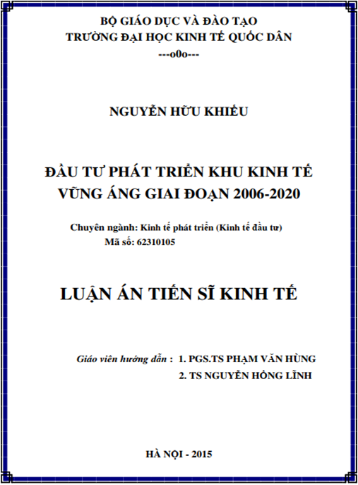 Luận án Đầu tư phát triển khu kinh tế Vũng Áng giai đoạn 2006-2020