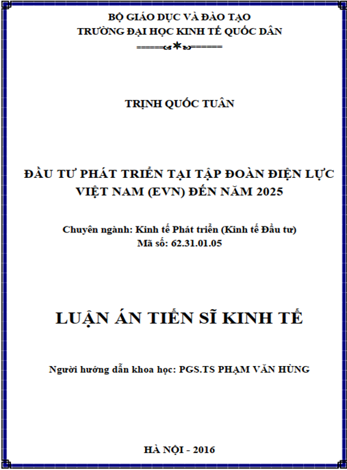 Luận án Đầu tư phát triển tại Tập đoàn Điện lực Việt Nam (EVN) đến năm 2025