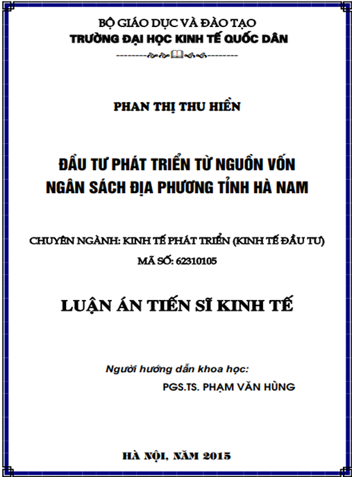 Luận án Đầu tư phát triển từ nguồn vốn ngân sách địa phương tỉnh Hà Nam.
