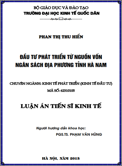 Luận án Đầu tư phát triển từ nguồn vốn ngân sách địa phương tỉnh Hà Nam