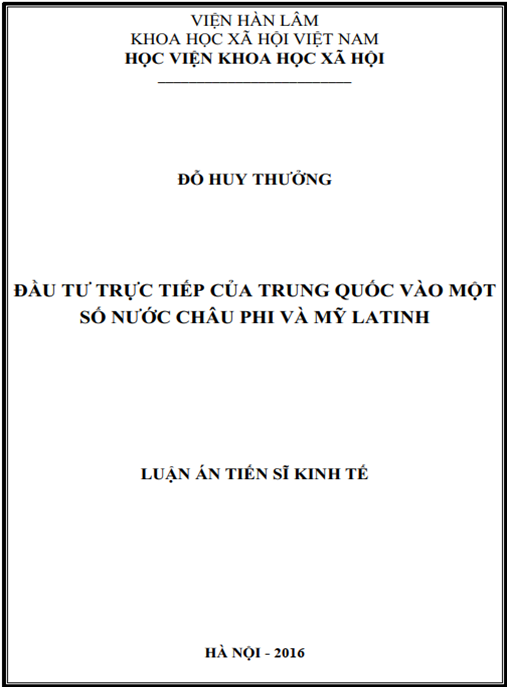 Luận án Đầu tư trực tiếp của Trung Quốc vào một số nước châu Phi và Mỹ Latinh