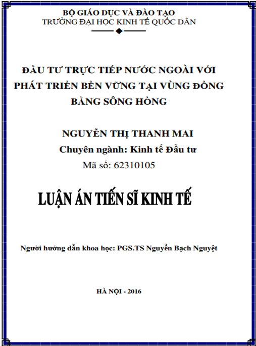 Luận án Đầu tư trực tiếp nước ngoài (FDI) với phát triển bền vững tại vùng đồng bằng sông Hồng