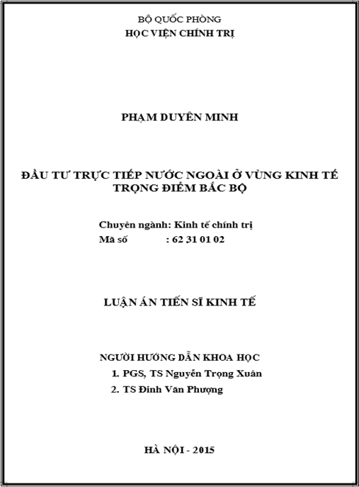 Luận án Đầu tư trực tiếp nước ngoài ở vùng kinh tế trọng điểm Bắc Bộ