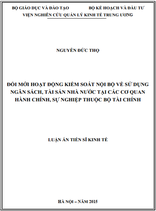 Luận án Đổi mới hoạt động kiểm soát nội bộ về sử dụng ngân sách – tài sản nhà nước tại các cơ quan hành chính – sự nghiệp thuộc Bộ Tài chính