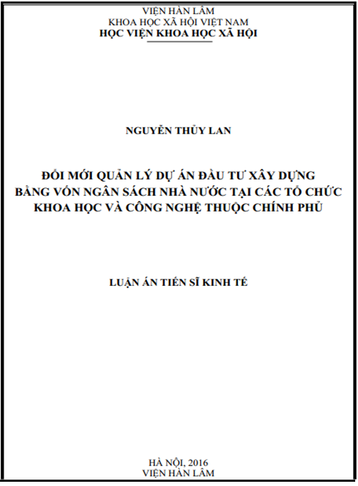 Luận án Đổi mới quản lý dự án đầu tư xây dựng bằng vốn ngân sách Nhà nước tại các tổ chức khoa học và công nghệ thuộc Chính phủ