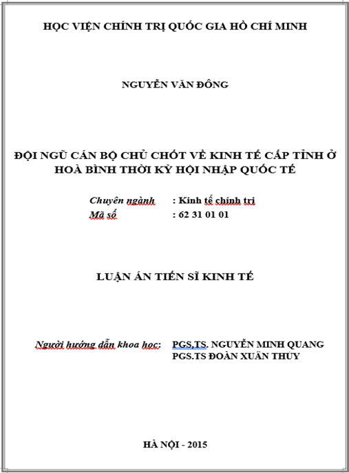 Luận án Đội ngũ cán bộ chủ chốt về kinh tế cấp tỉnh ở Hoà Bình thời kỳ hội nhập quốc tế