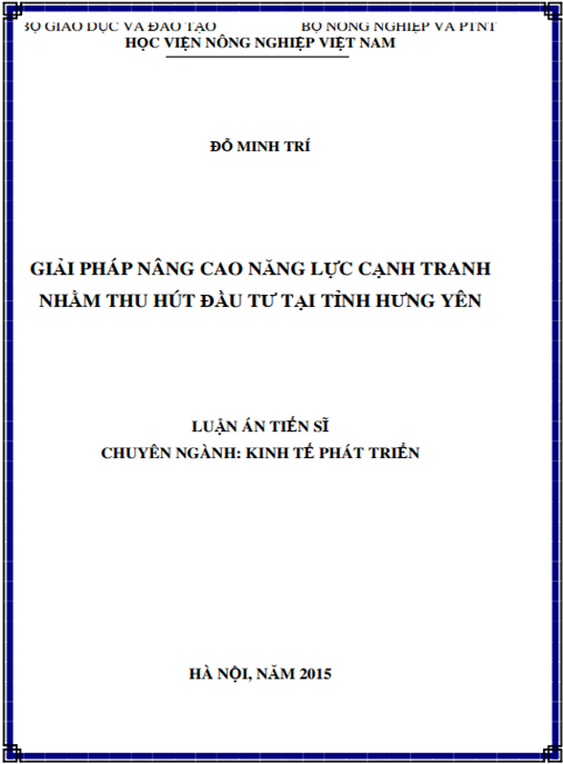 Luận án Giải pháp nâng cao năng lực cạnh tranh nhằm thu hút đầu tư tại tỉnh Hưng Yên