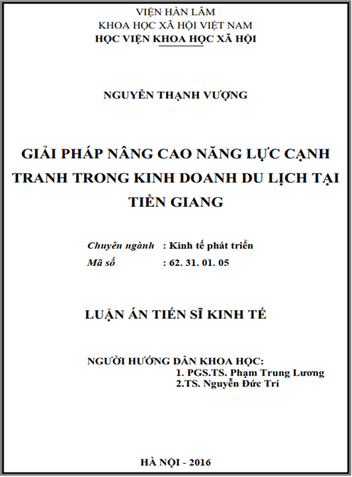 Luận án Giải pháp nâng cao năng lực cạnh tranh trong kinh doanh du lịch tại Tiền Giang