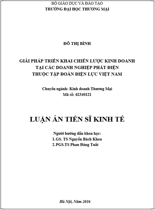 Luận án Giải pháp triển khai chiến lược kinh doanh tại các doanh nghiệp phát điện thuộc Tập đoàn Điện lực Việt Nam