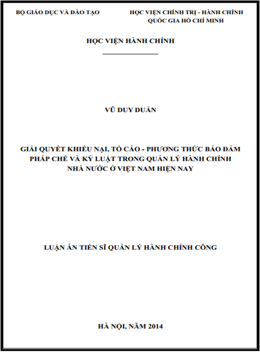 Luận án Giải quyết khiếu nại – tố cáo – Phương thức bảo đảm pháp chế và kỷ luật trong quản lý hành chính nhà nước ở Việt Nam hiện nay