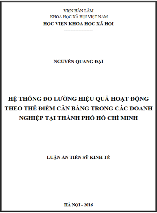 Luận án Hệ thống đo lường hiệu quả hoạt động theo thẻ điểm cân bằng trong các doanh nghiệp tại Thành phố Hồ Chí Minh