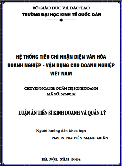Luận án Hệ thống tiêu chí nhận diện văn hoá doanh nghiệp – Vận dụng cho doanh nghiệp Việt Nam