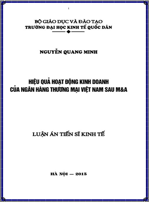 Luận án Hiệu quả hoạt động kinh doanh của Ngân hàng thương mại Việt Nam sau M&A