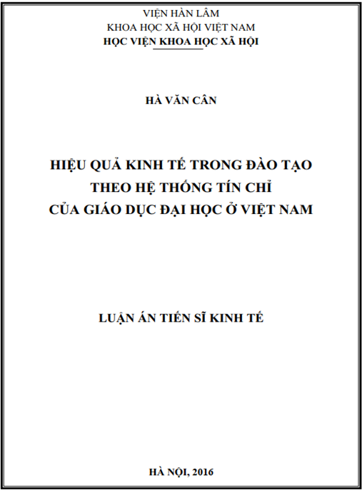 Luận án Hiệu quả kinh tế trong đào tạo theo hệ thống tín chỉ của giáo dục đại học ở Việt Nam