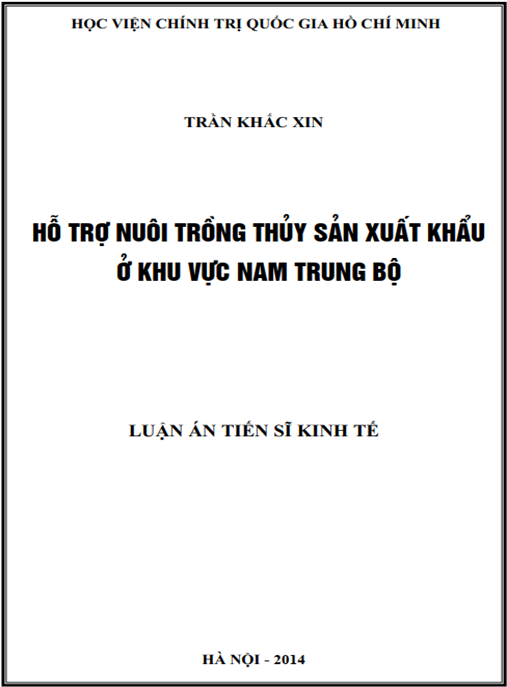 Luận án Hỗ trợ nuôi trồng thủy sản xuất khẩu ở khu vực Nam Trung Bộ