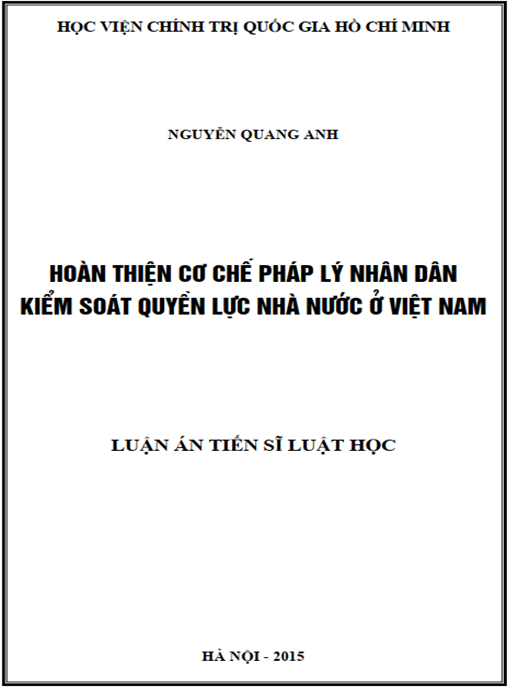 Luận án Hoàn thiện cơ chế pháp lý nhân dân kiểm soát quyền lực nhà nước ở Việt Nam