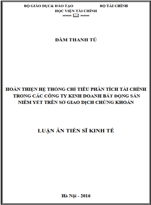 Luận án Hoàn thiện hệ thống chỉ tiêu phân tích tài chính trong các công ty kinh doanh bất động sản niêm yết trên sở giao dịch chứng khoán