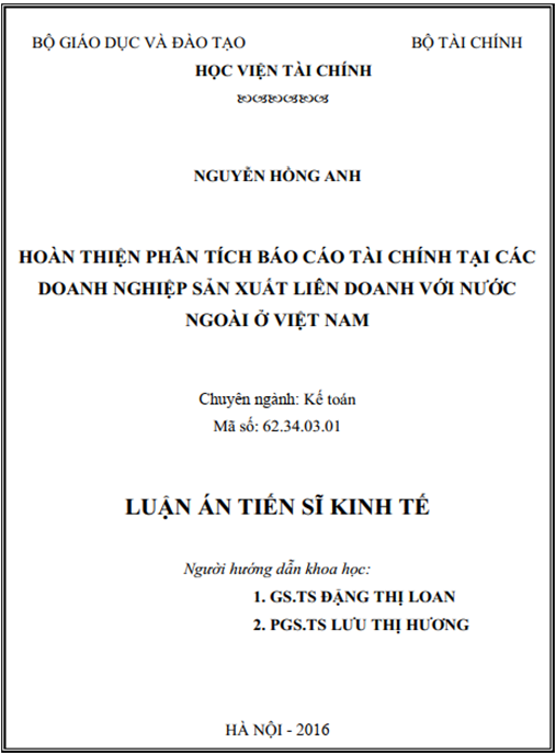 Luận án Hoàn thiện phân tích báo cáo tài chính tại các doanh nghiệp sản xuất liên doanh với nước ngoài ở Việt Nam