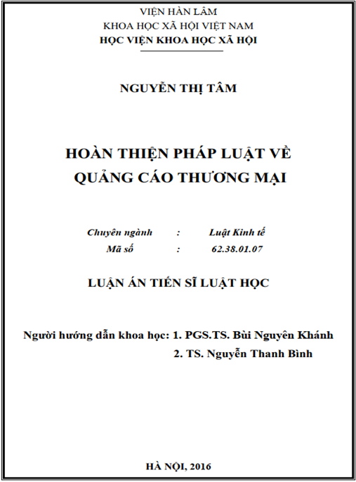 Luận án Hoàn thiện pháp luật về quảng cáo thương mại