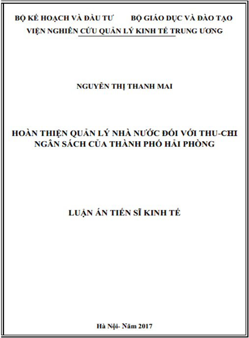 Luận án Hoàn thiện quản lý nhà nước đối với thu-chi ngân sách của thành phố Hải Phòng