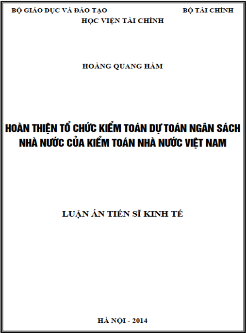 Luận án Hoàn thiện tổ chức kiểm toán dự toán ngân sách nhà nước của Kiểm toán Nhà nước Việt Nam