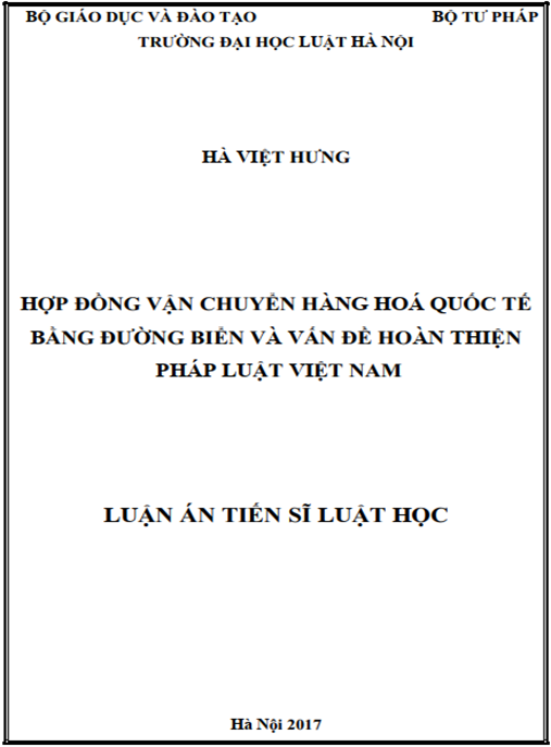 Luận án Hợp đồng vận chuyển hàng hóa quốc tế bằng đường biển và vấn đề hoàn thiện pháp luật Việt Nam.